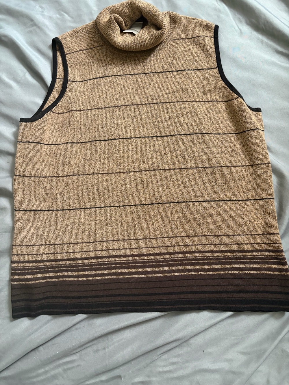 Sleeveless Turtleneck Sweater Vest - Tan Striped